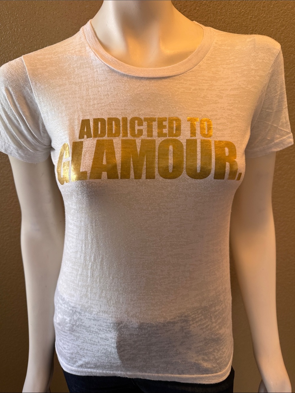 White 'Addicted to Glamour' Short Sleeve Graphic Tee